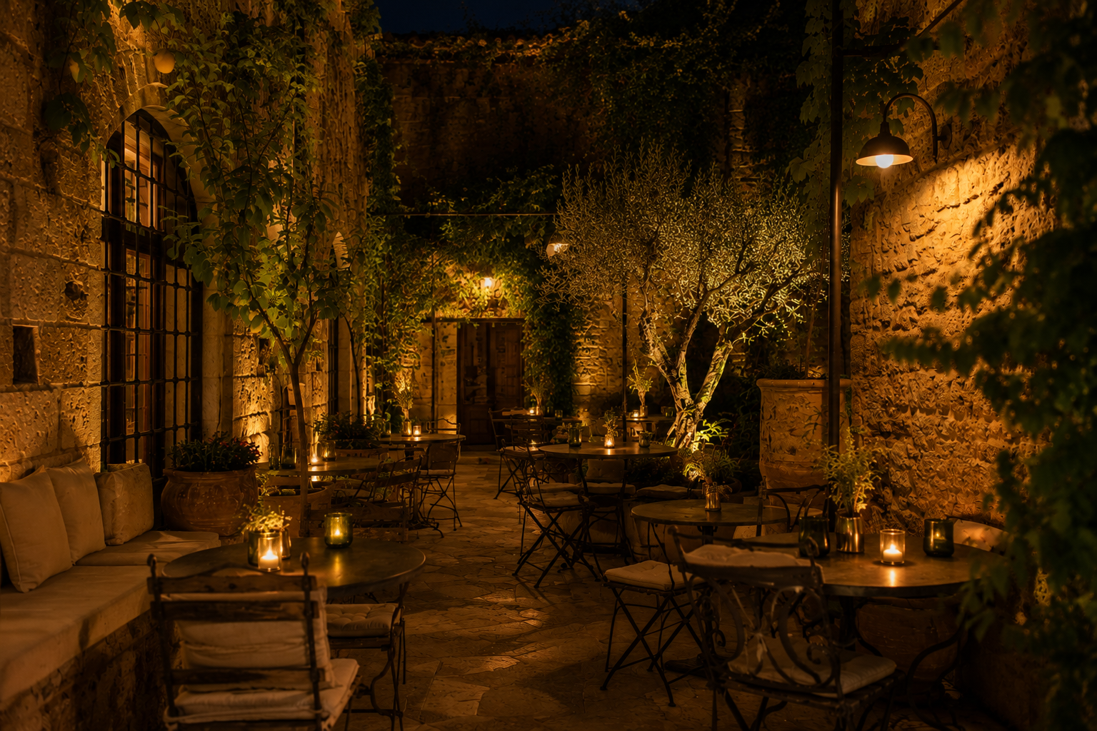 Outdoor Courtyard by night